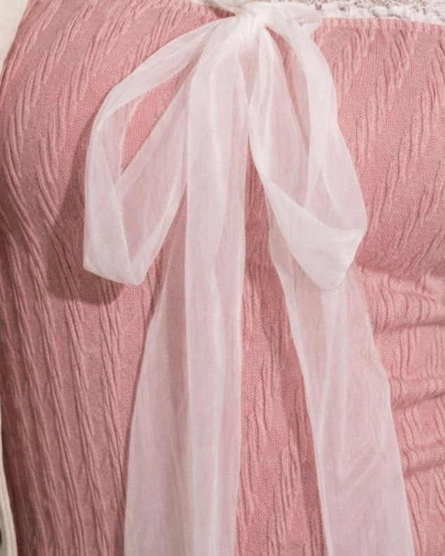 IN A DREAM MESH DETAIL PINK BANDEAU TOP