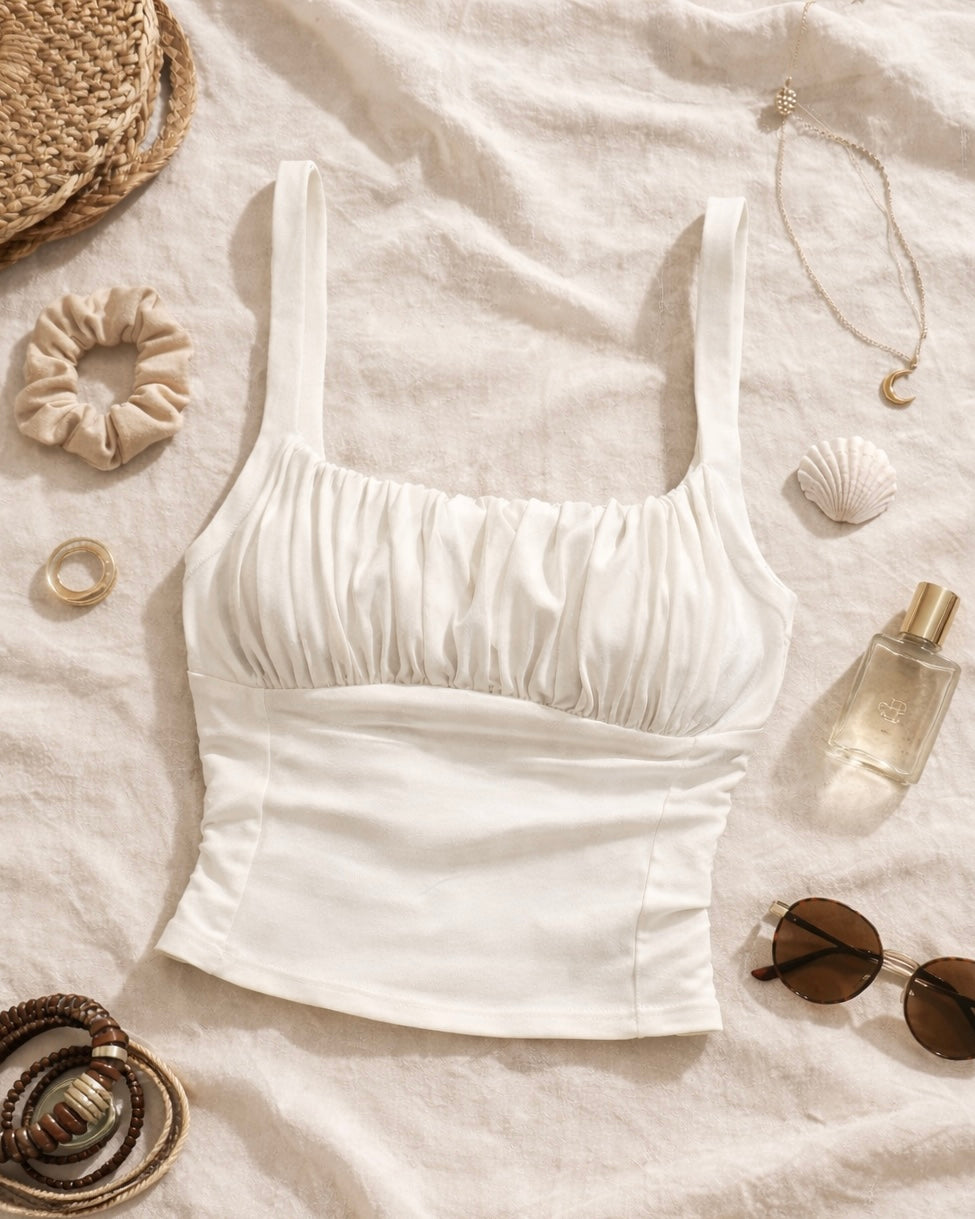 FROZEN BABY WHITE PLEATED LUXE CAMI TOP