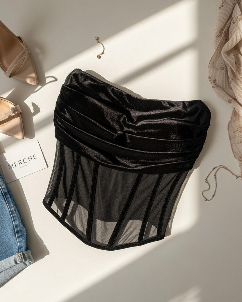 ETERNALLY YOURS DRAPED LUXE BLACK CORSET