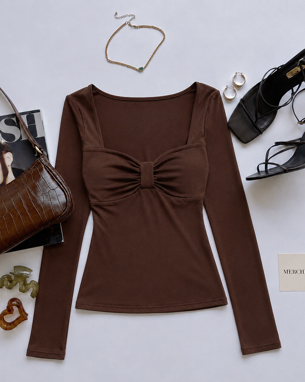 THINK ABOUT FOREVER TWISTED BOW BROWN TOP