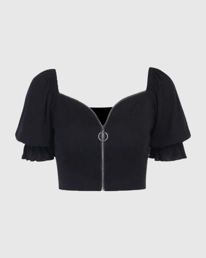 INFLUENTIAL PEOPLE BLACK ZIPPER TOP