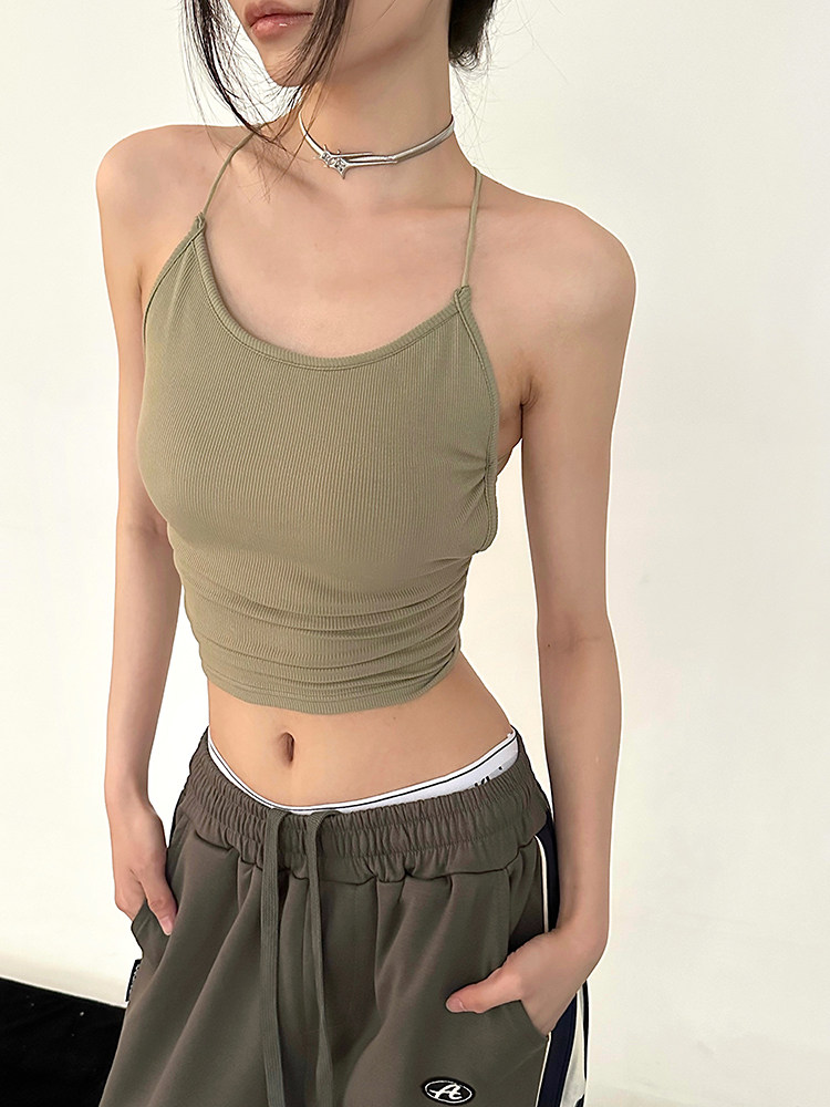 FAKE IT PADDED CROSSBACK OLIVE TOP