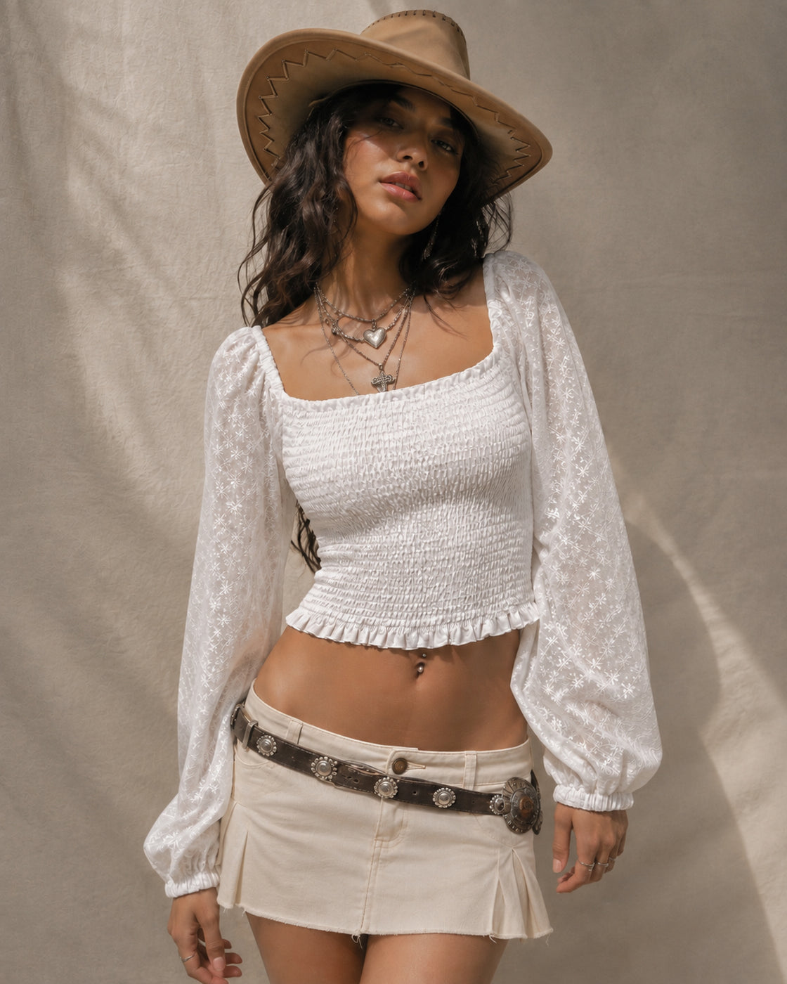 RECORD THAT MOMENT EYELET SMOCKED WHITE TOP