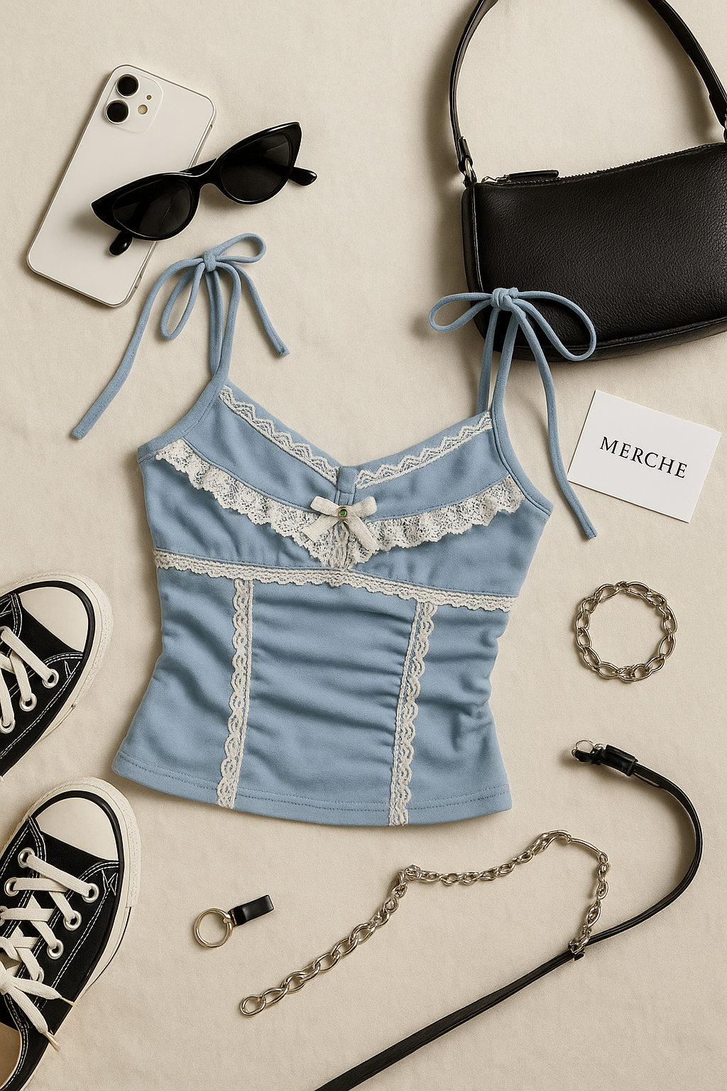 RIBBONS AND REBELLION BLUE TIE-UP TOP