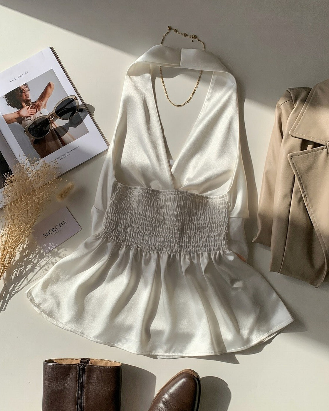 AUDITION TAPE SATIN TWISTED LUXE HALTERNECK TOP