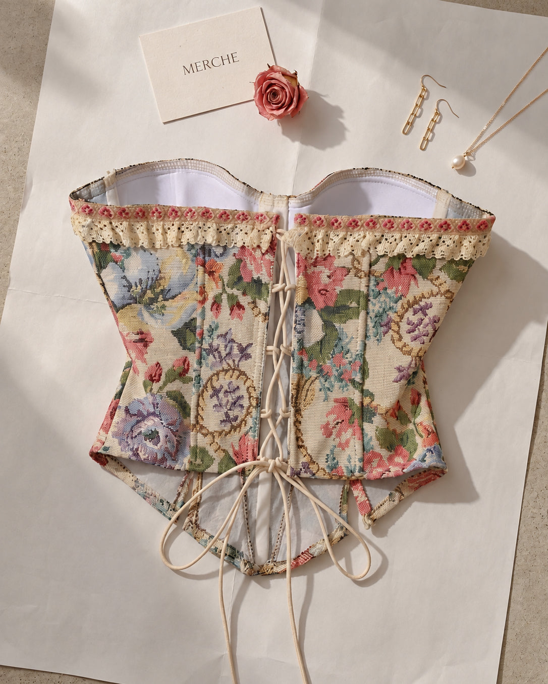 NOT YOUR BARBIE JACQUARD BOW DETAIL PADDED CORSET