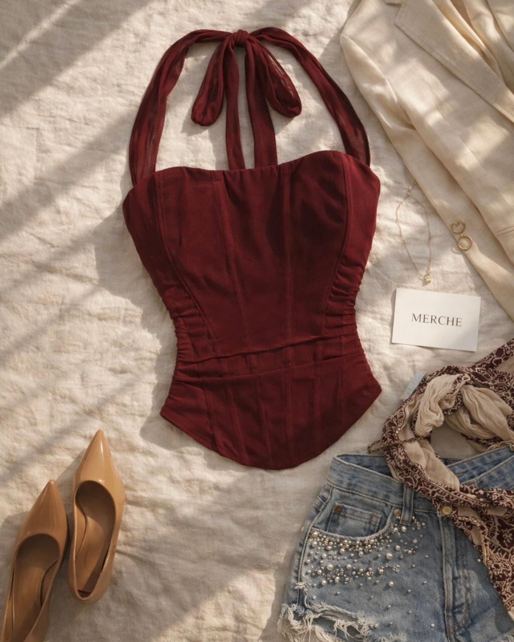 BEFORE HE CHEATS BONING MAROON HALTERNECK CORSET