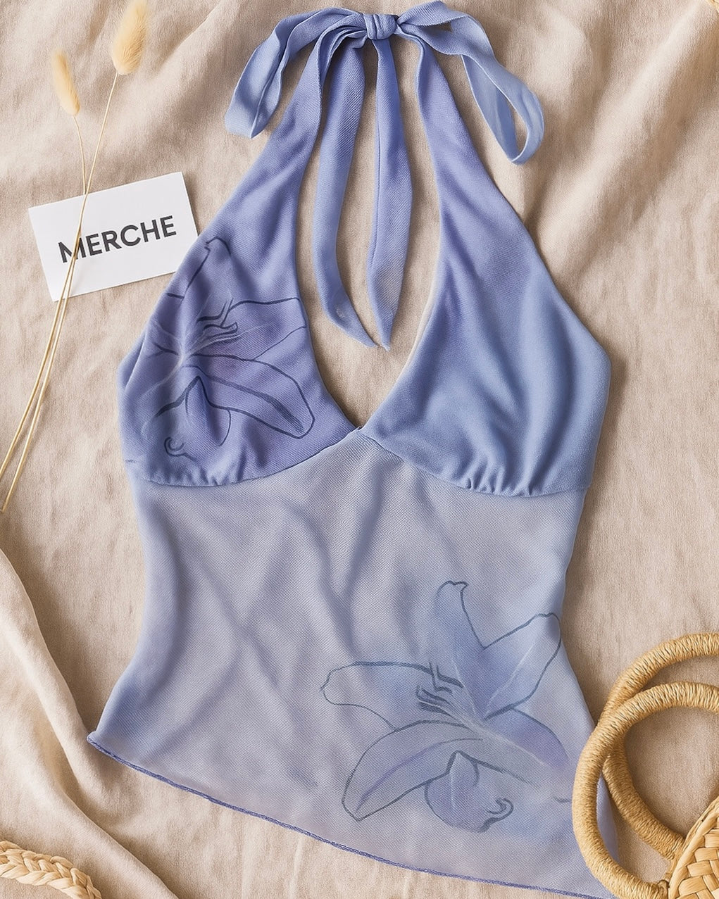 THEN I MET YOU MESH LILAC HALTERNECK TOP