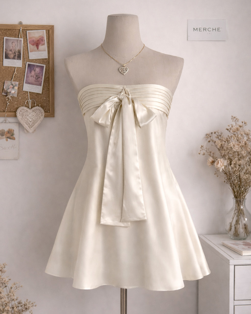 NO CROWN NEEDED SATIN IVORY BANDEAU DRESS
