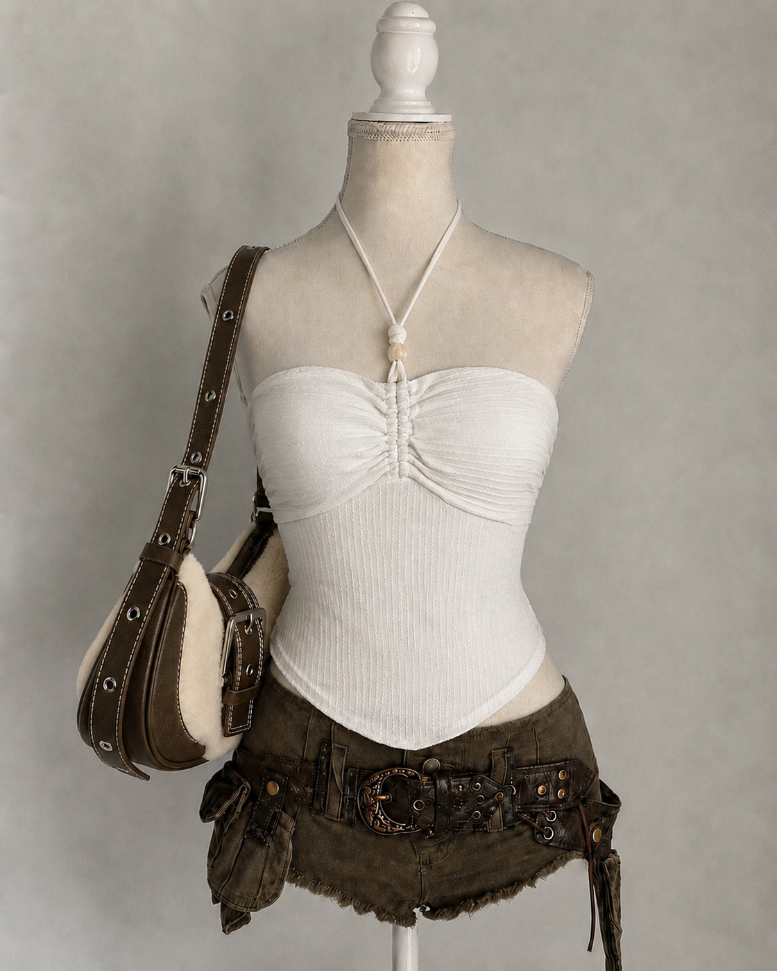 ONE MORE COCKTAIL PADDED IVORY BOHO CHIC HANDKERCHIEF TOP