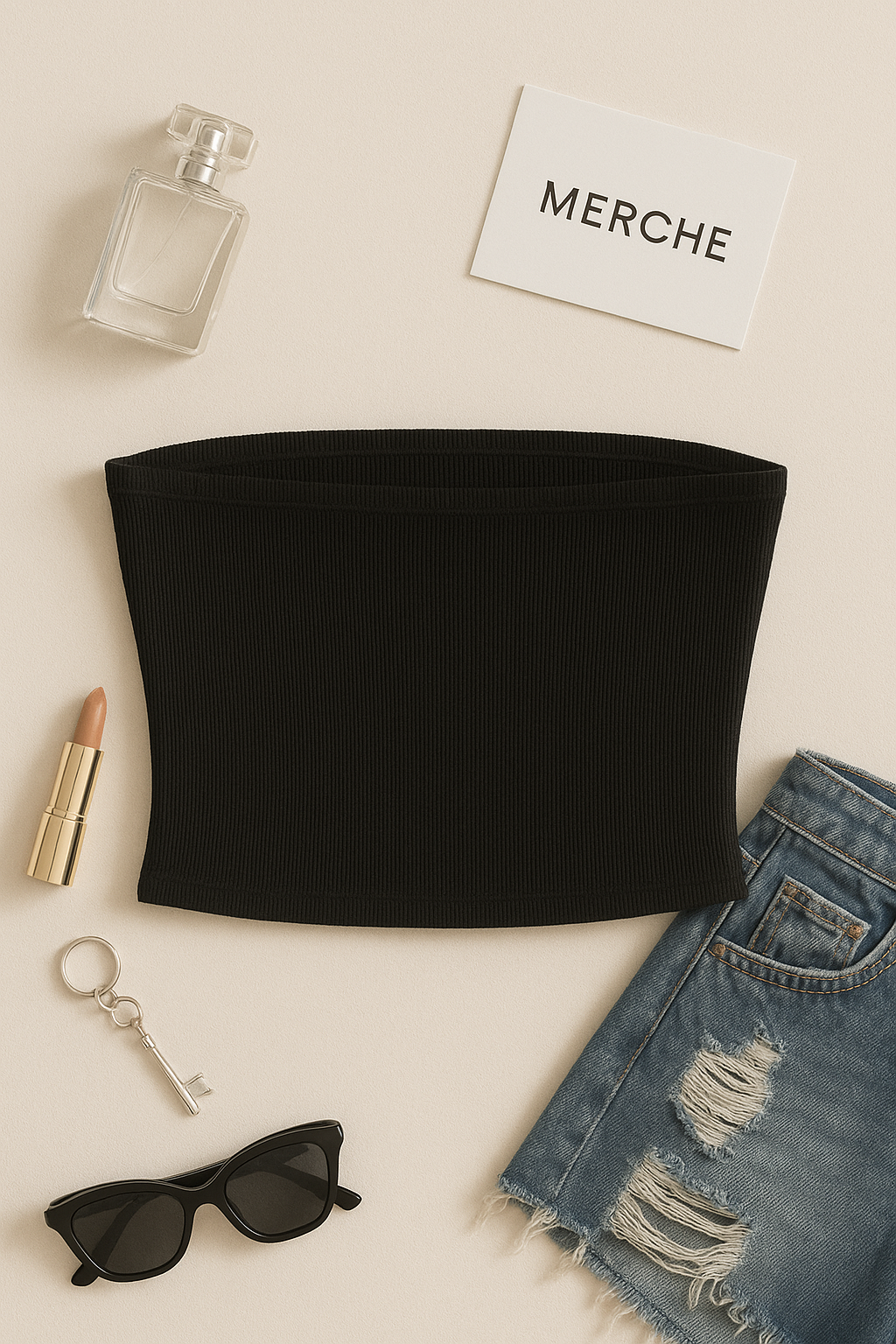 BLESSED LIFE APPLIQUE BLACK BANDEAU TOP