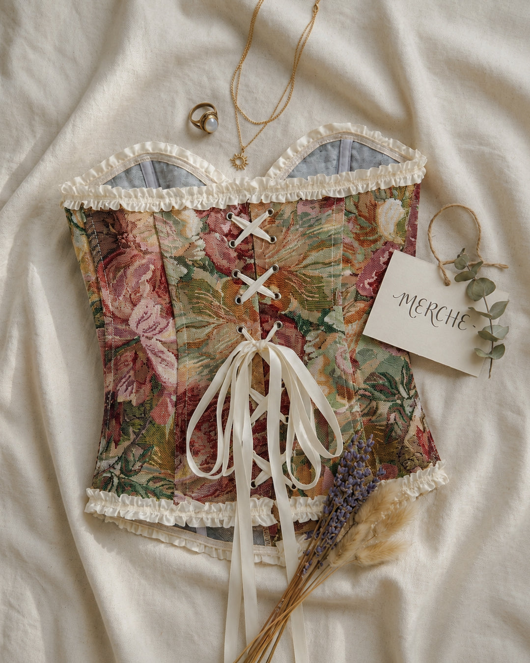 IN MY POLAROID ERA RUFFLES AND  RIBBONS JACQUARD CORSET