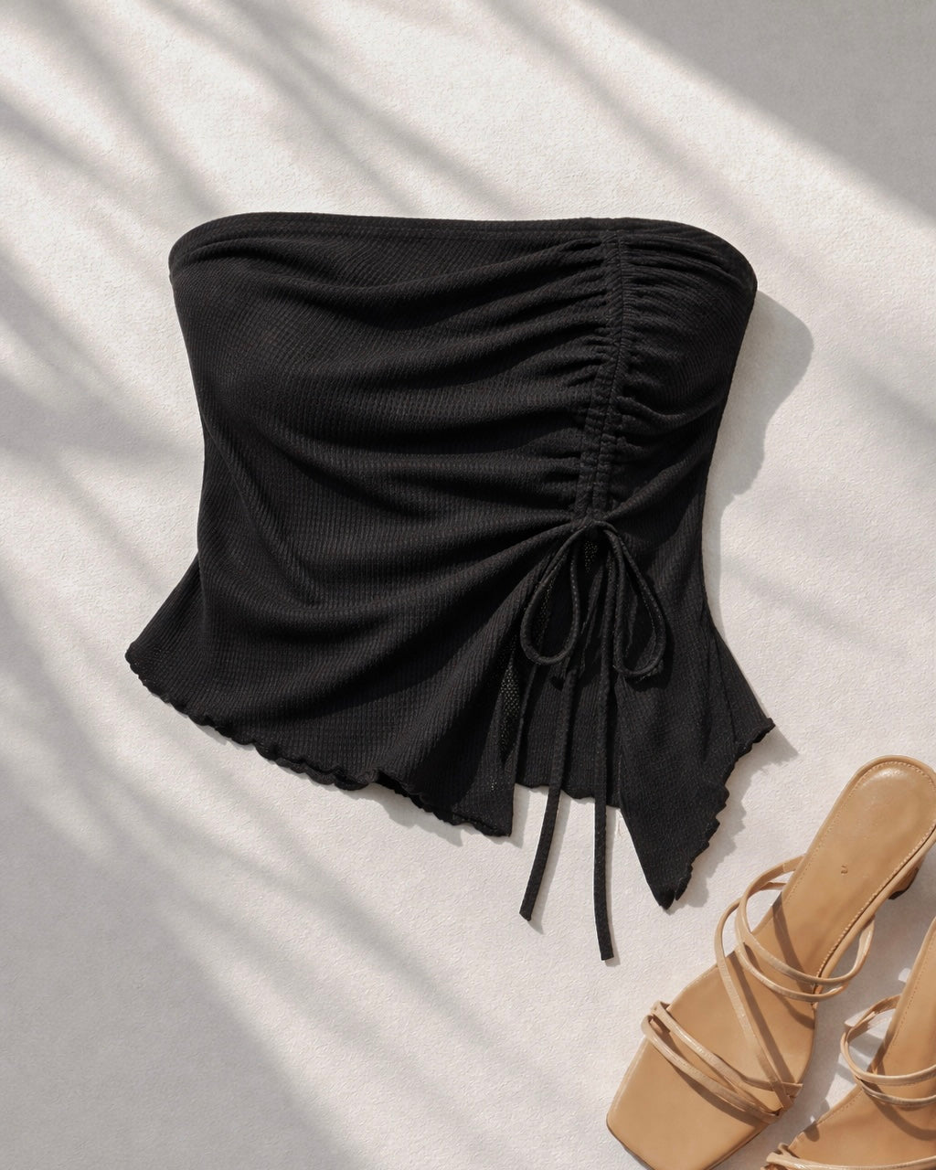 URBAN PRINCESS BLACK DRAWSTRING BANDEAU TOP
