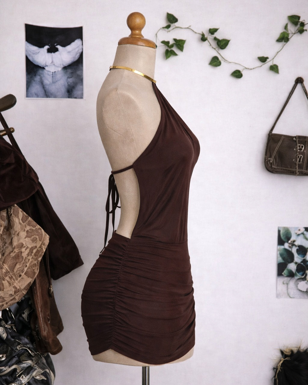 ALMOST UNFAIR METAL RING DETAIL BACKLESS TIE-UP DRESS