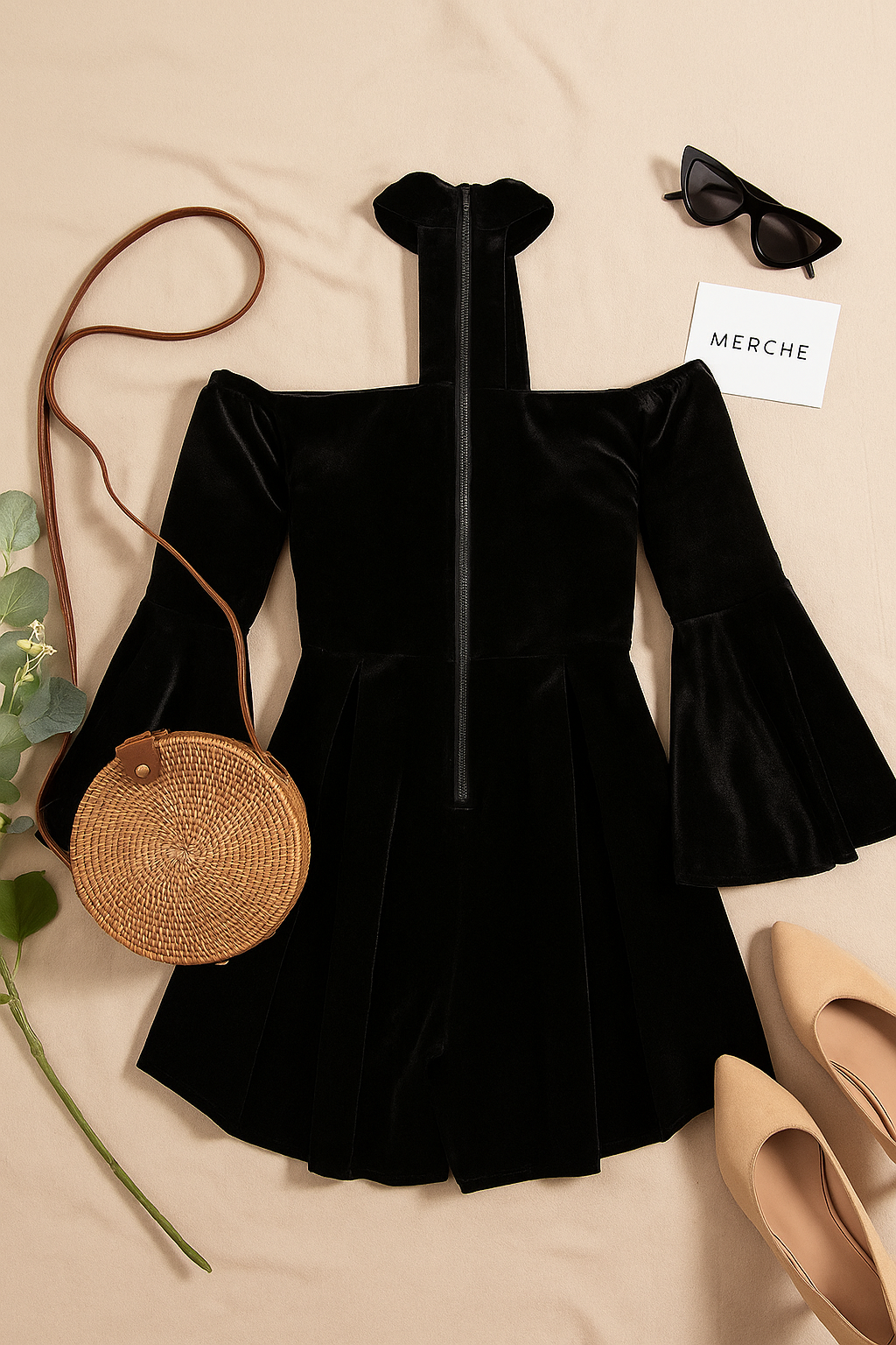 BOTANICAL AND BOUJEE VELOUR CHOKER PLAYSUIT