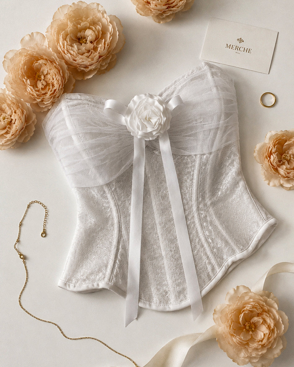 HOT GIRL HEIRLOOM APPLIQUE MESH DRAPE CORSET