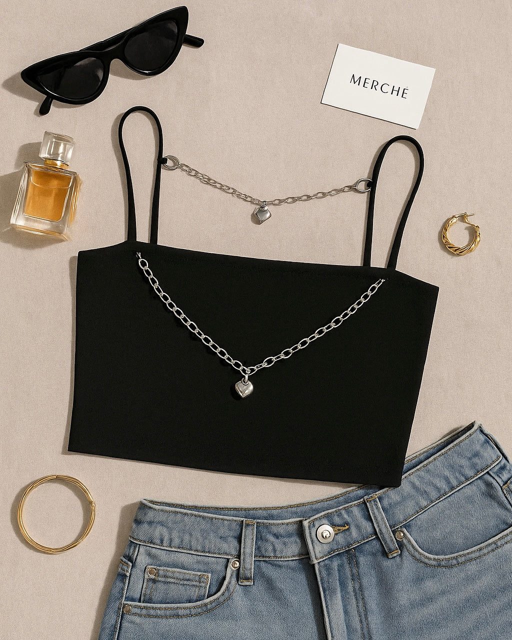 SINGLE GIRLS CHAIN BLACK CAMI TOP
