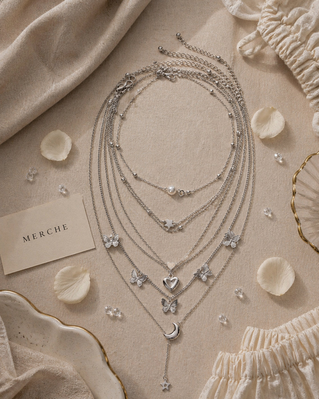 GREEK BABY LAYERED SILVER CHAINS NECKLACE