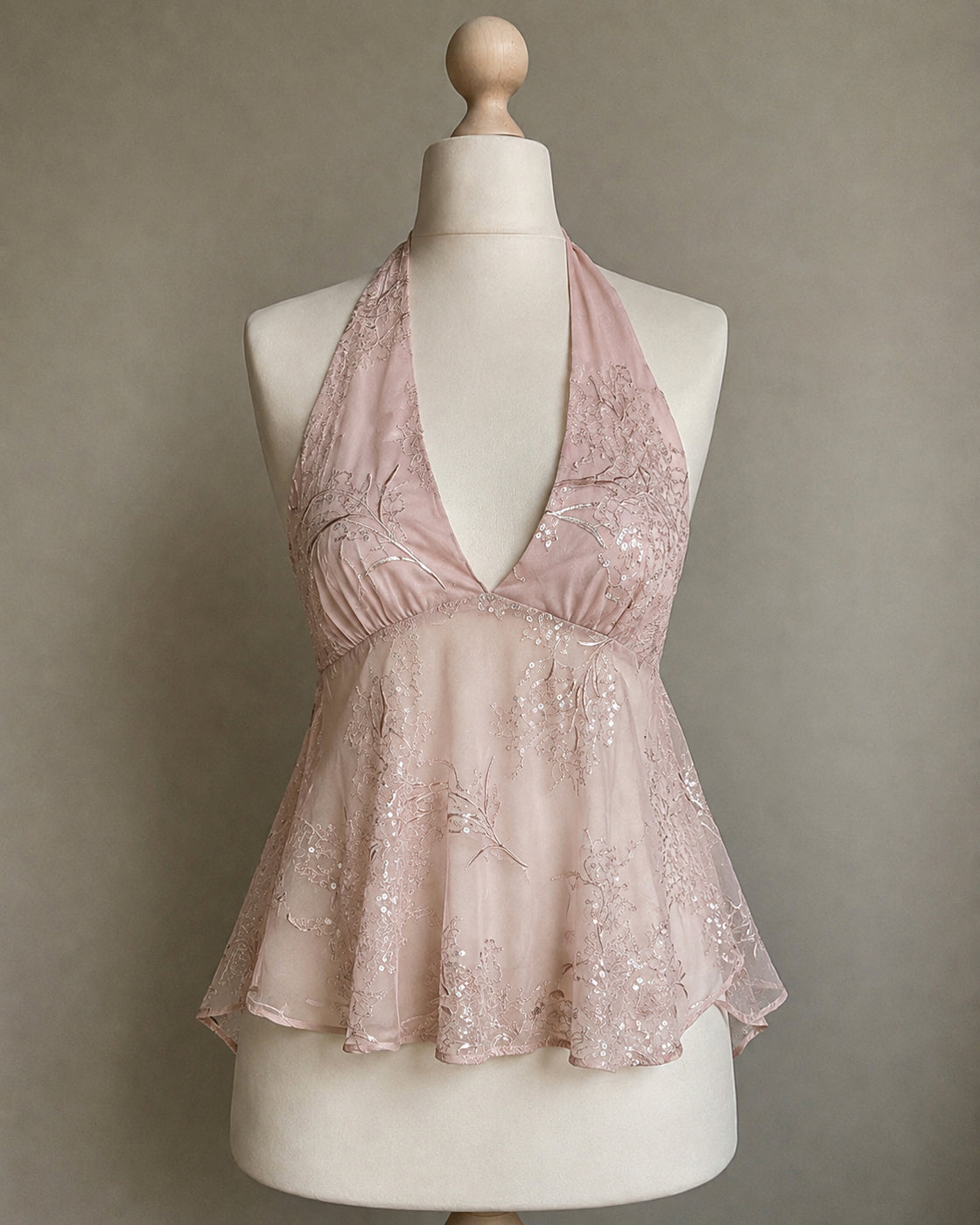 CROWN HER ALREADY EMBROIDERED HANDKERCHIEF HALTERNECK TOP