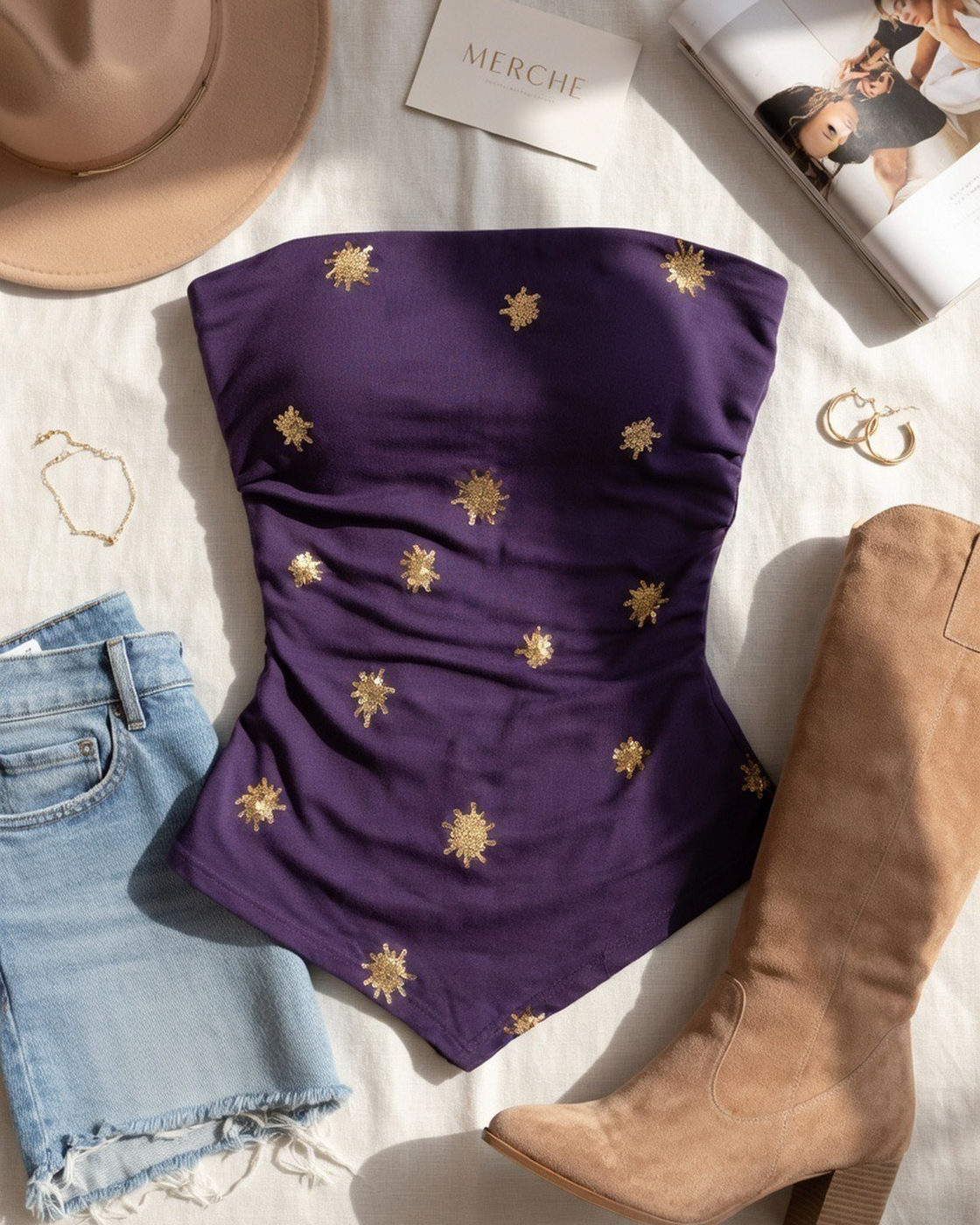 CANYON SOUL PADDED SEQUIN ASYMMETRICAL BANDEAU TOP