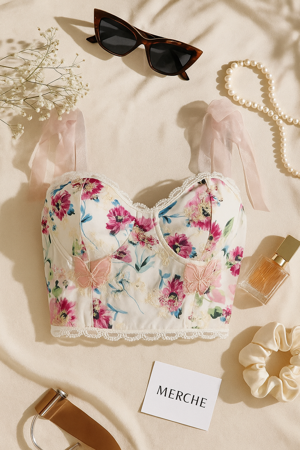 LOOK LIKE POETRY APPLIQUE BOW-TIE TOP