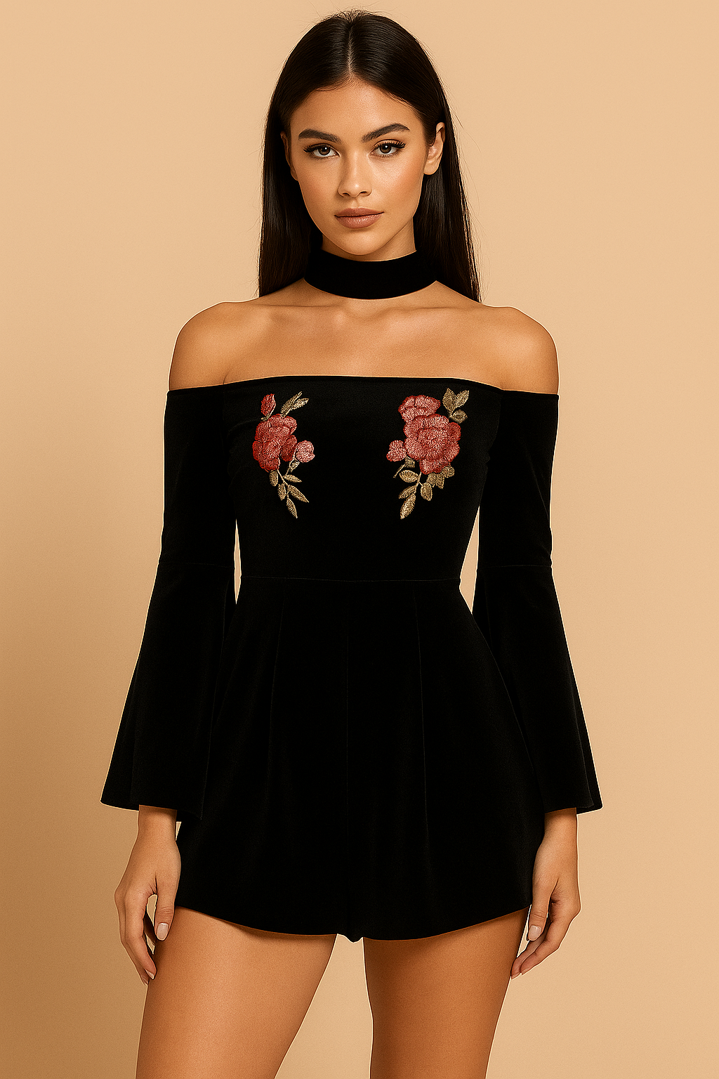 BOTANICAL AND BOUJEE VELOUR CHOKER PLAYSUIT