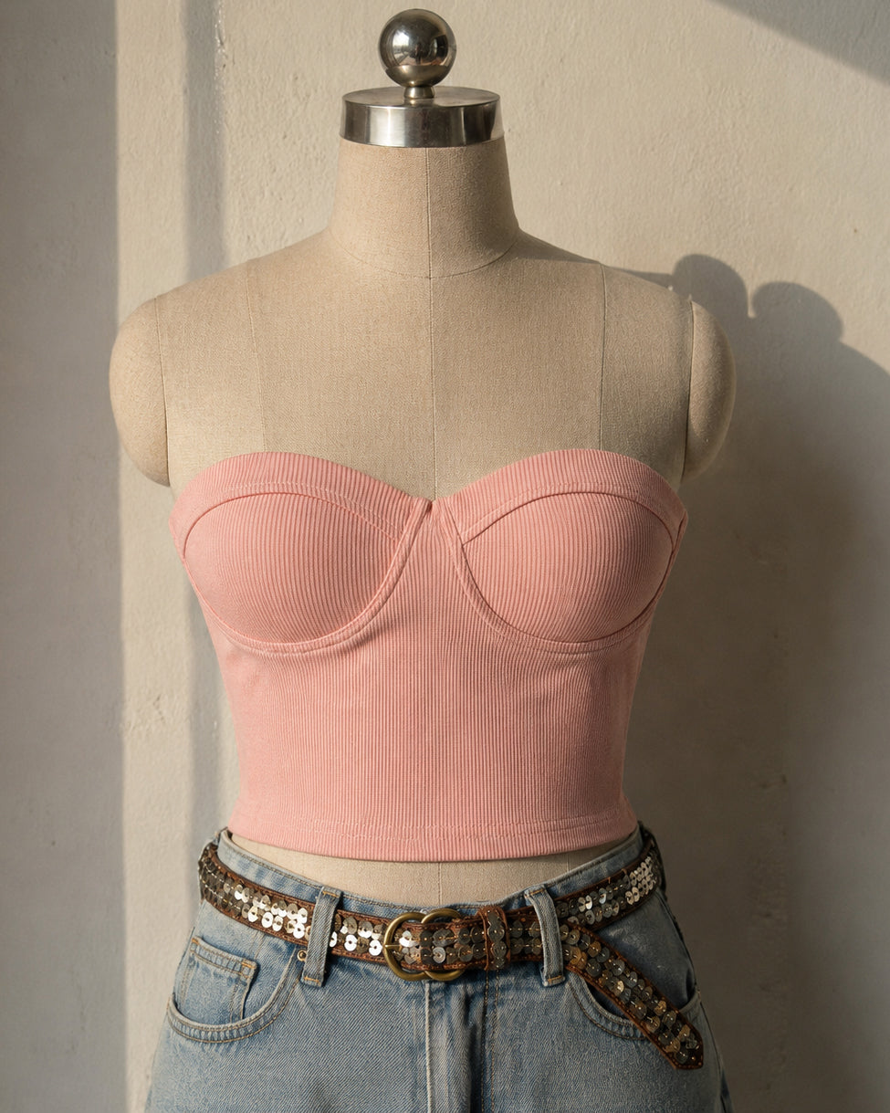 BITE ME THEN PADDED BLUSH PEACH BANDEAU TOP