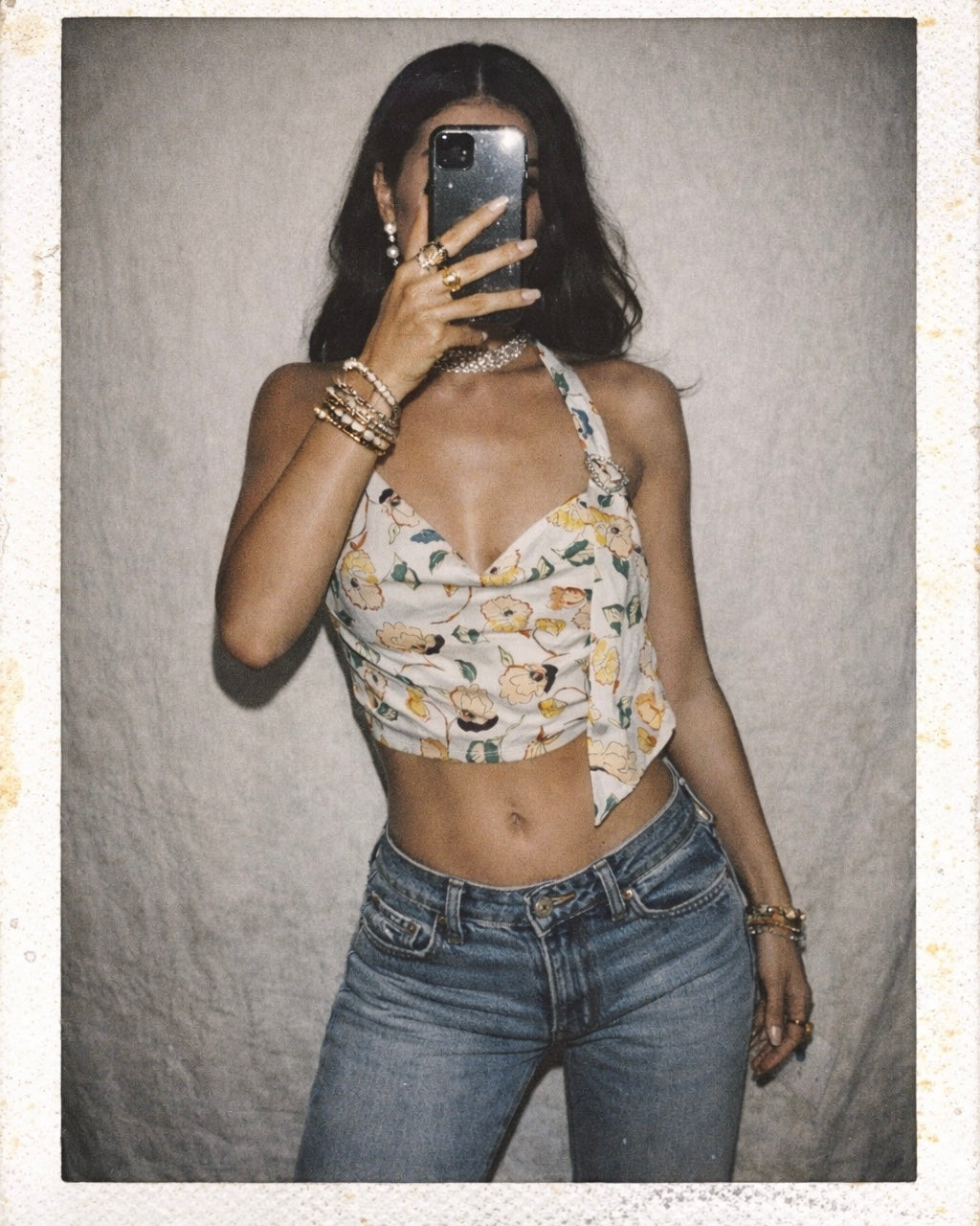 TROPIC TEASE DIAMOND BUCKLE DETAIL HALTERNECK TOP