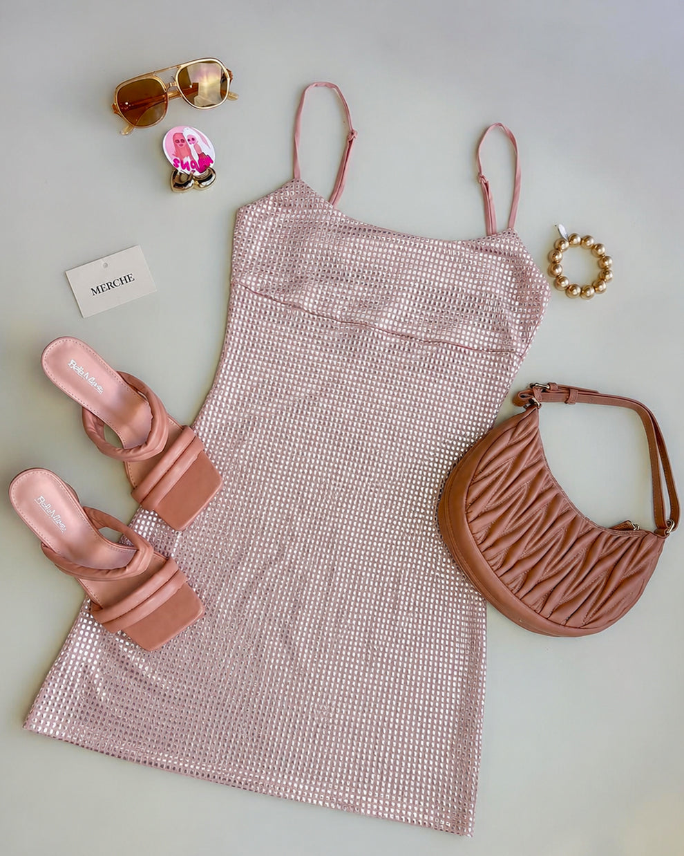 BREATHTAKING BEAUT METALLIC FOIL BLUSH SLIP DRESS