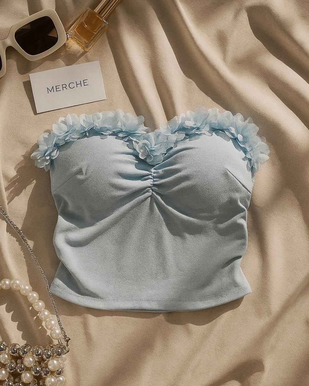 BLOOM BABY PADDED APPLIQUE BLUE BANDEAU TOP