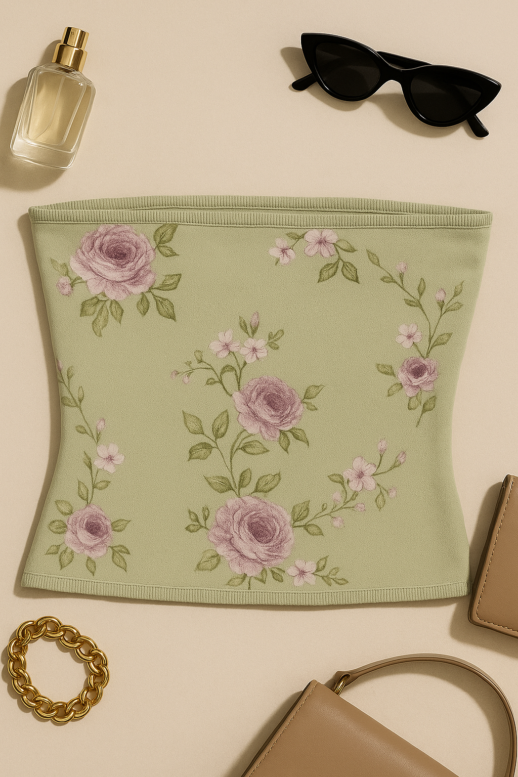 SAGE DROPS FLORAL BANDEAU TOP