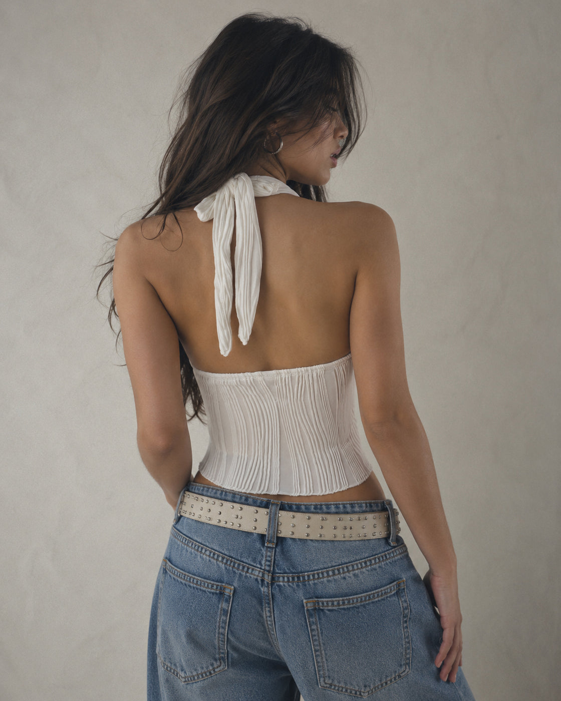SANTORINI SWAY TEXTURED WHITE HALTERNECK TOP