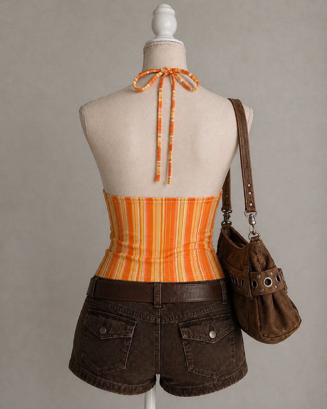 VITAMIN SEA STRIPED TANGERINE HALTERNECK TOP