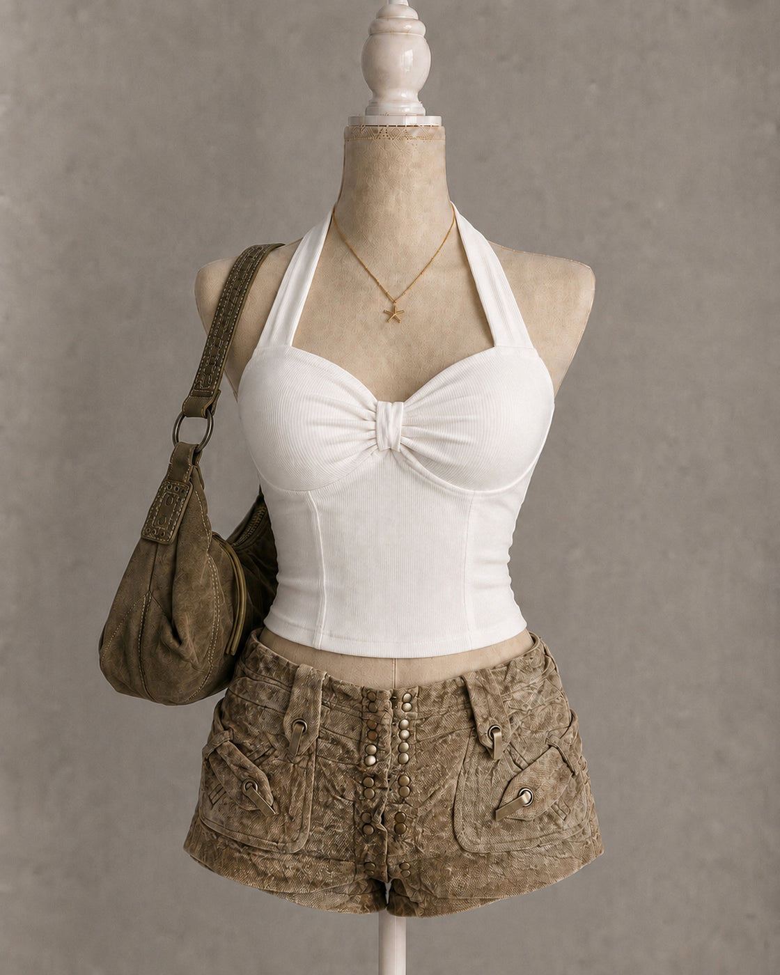 PEOPLE PLEASER PADDED WHITE HALTERNECK TOP