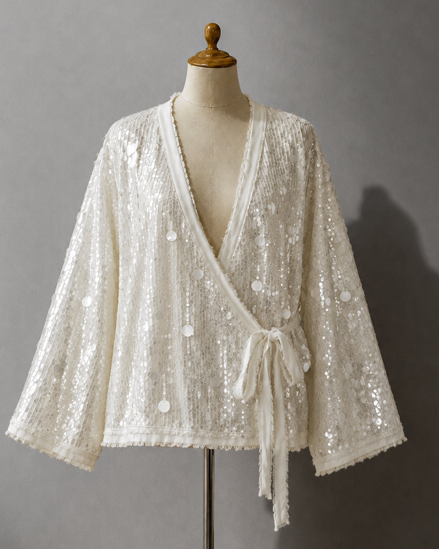 CLUB NARCISSISTIC SEQUIN EMBELLISHED WRAP JACKET