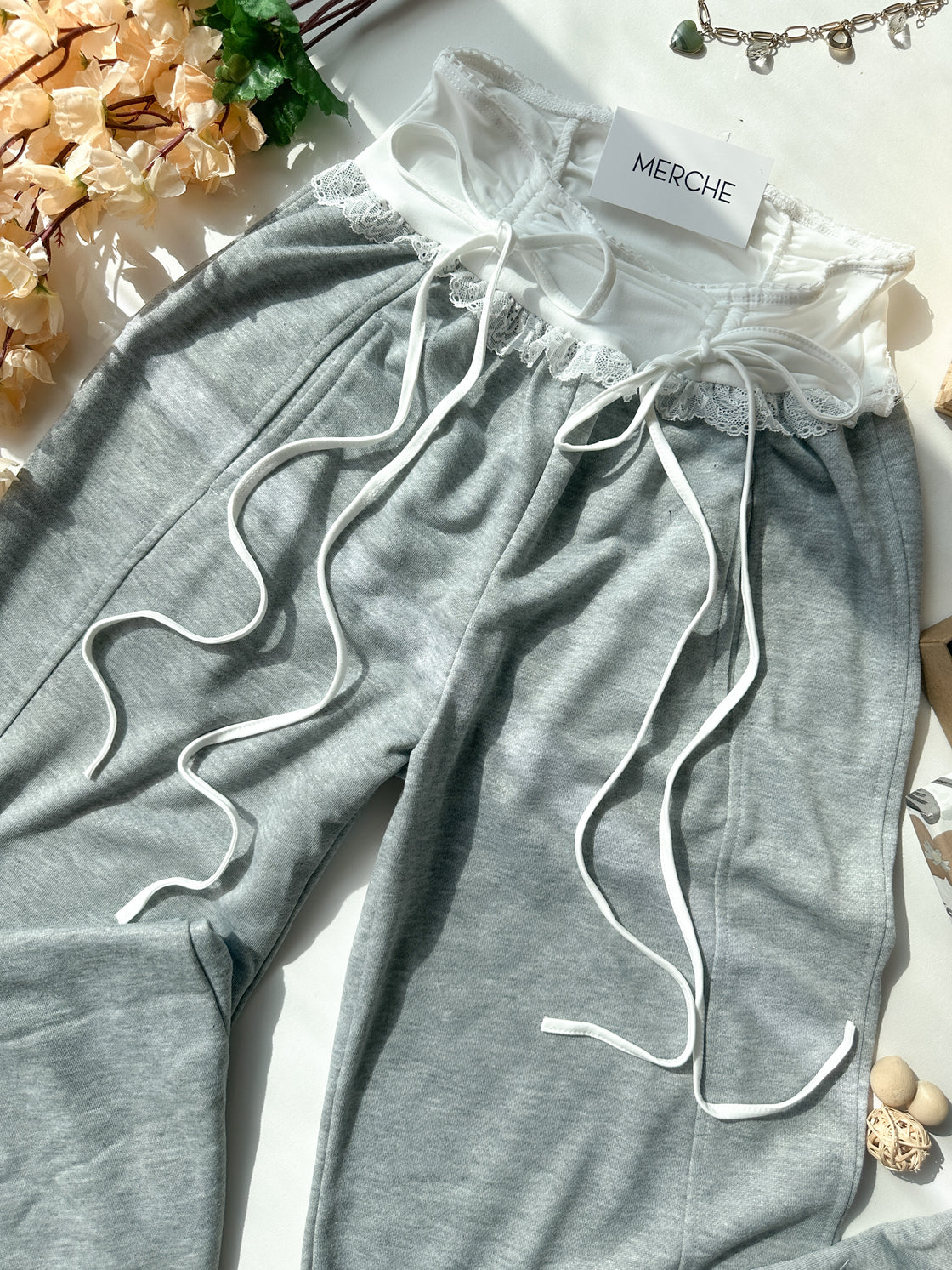 LA GIRLY GREY BOW SWEATPANTS