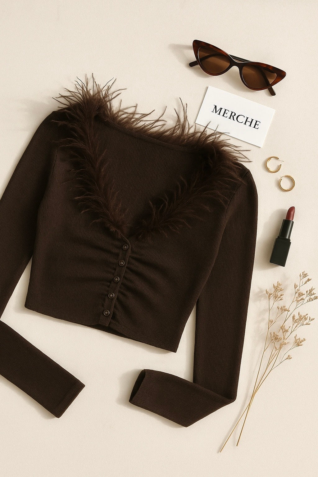 MARS IS MINE BROWN FAUX FUR TOP