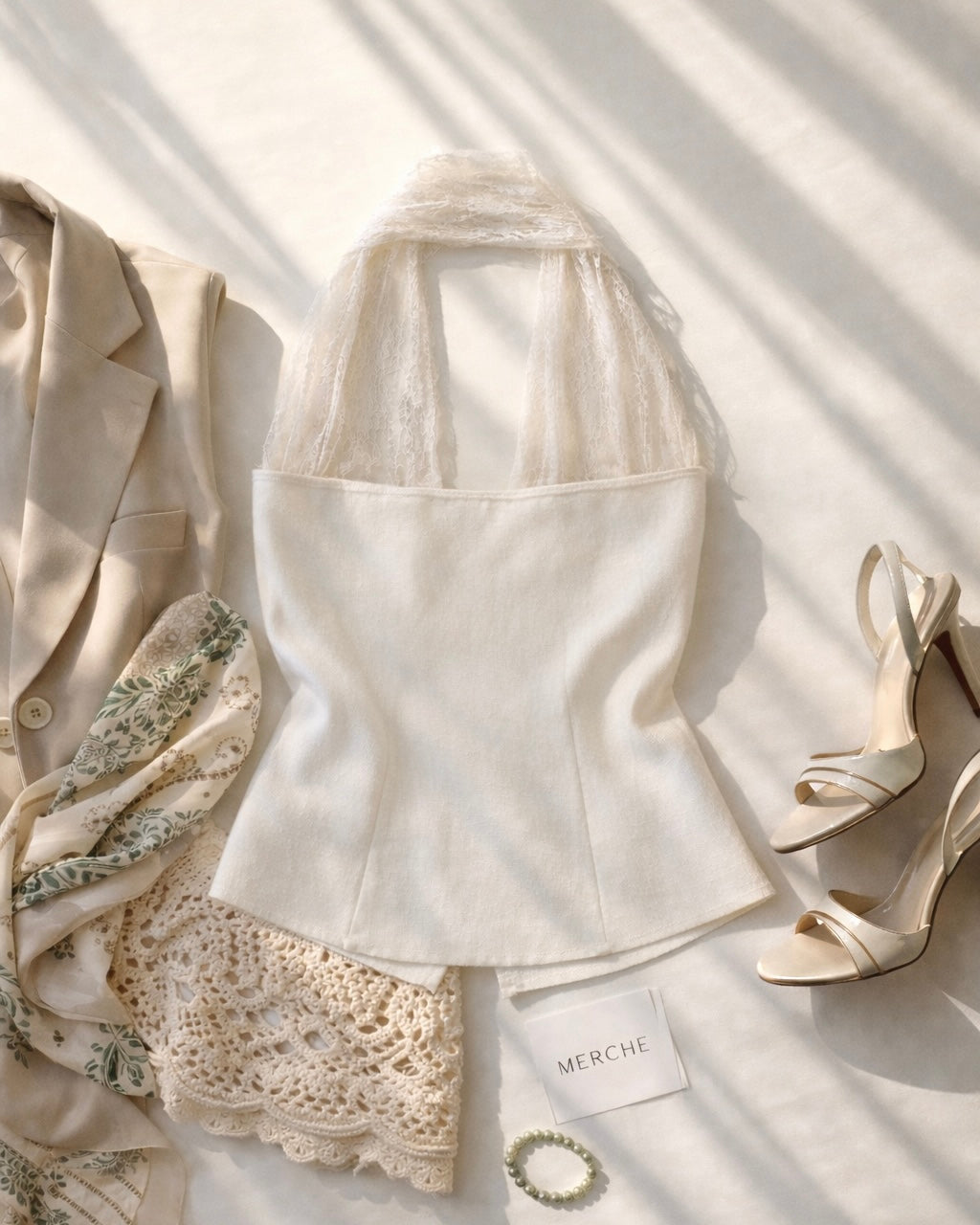 HIDDEN AGENDA LACE DETAIL KNITTED LUXE HALTERNECK WHITE TOP