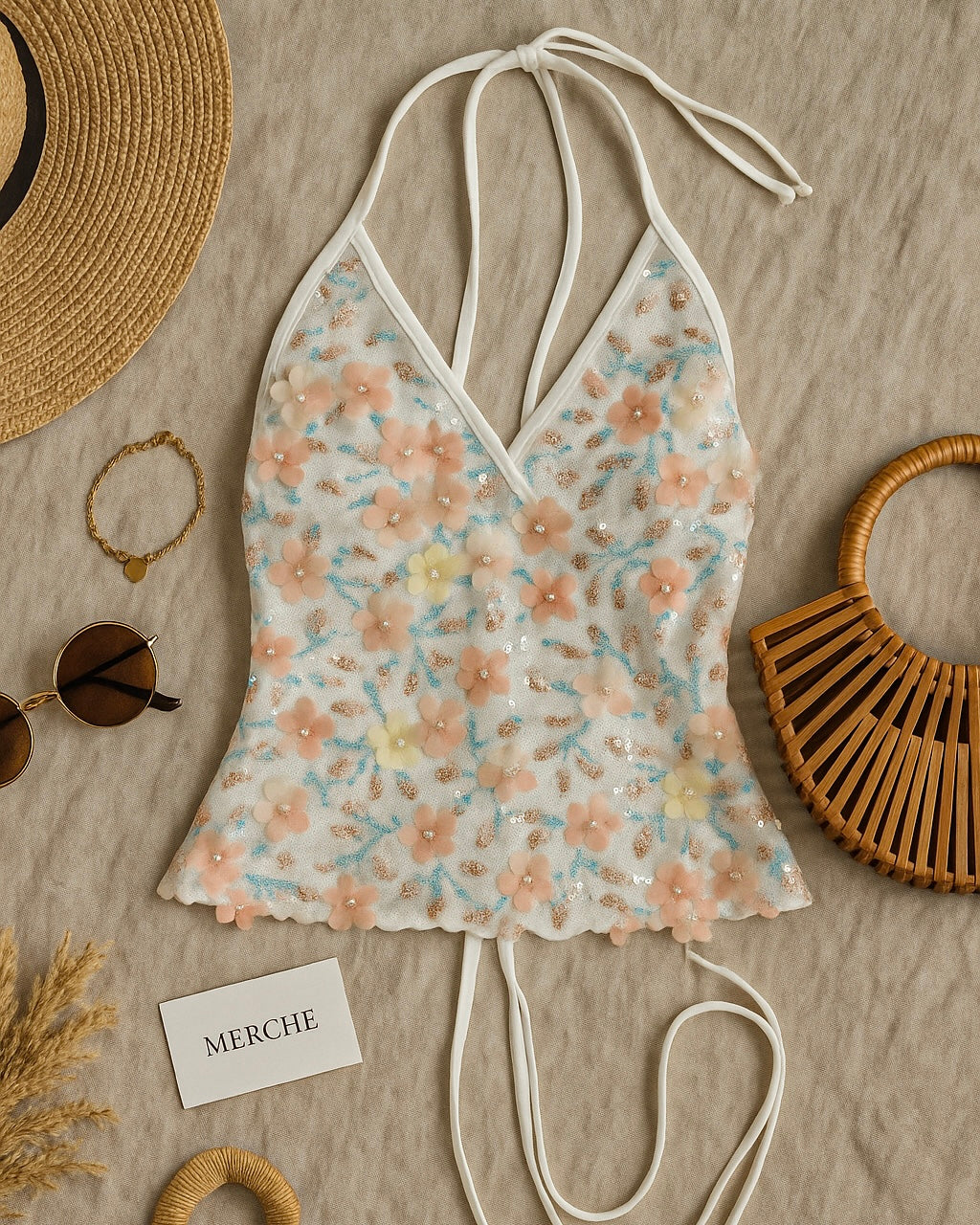 UNICORN DREAMER APPLIQUE SEQUIN EMBELLISHED HALTERNECK TOP