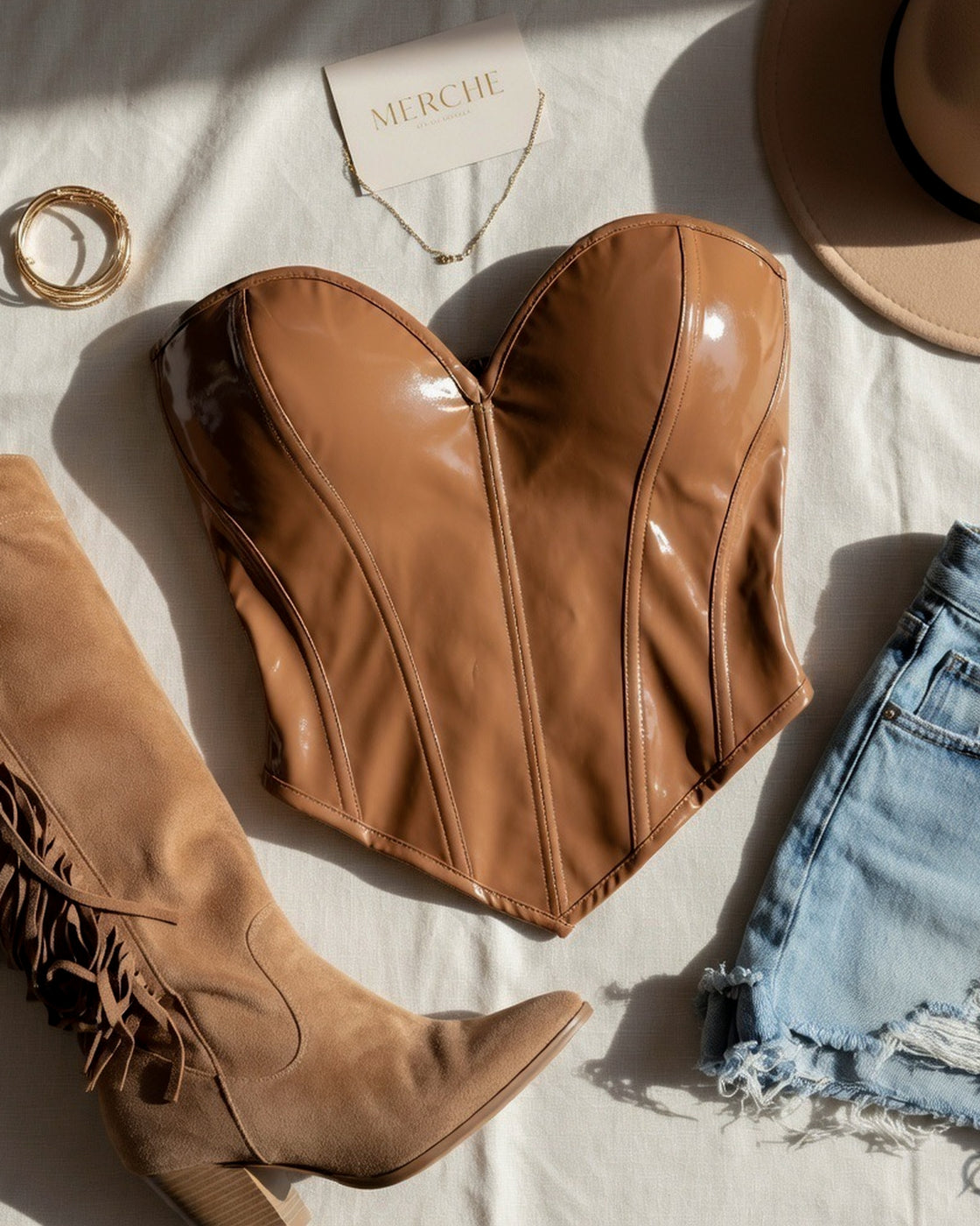 LOVE YOU LATTE FAUX LEATHER BROWN CORSET