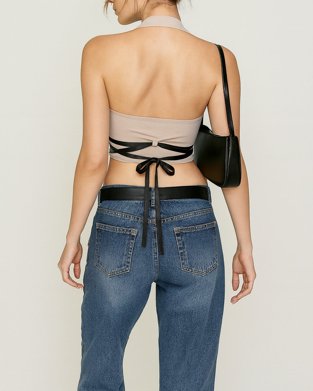 SUCH A BADDIE LUXE LEATHER AND METAL HALTERNECK TOP
