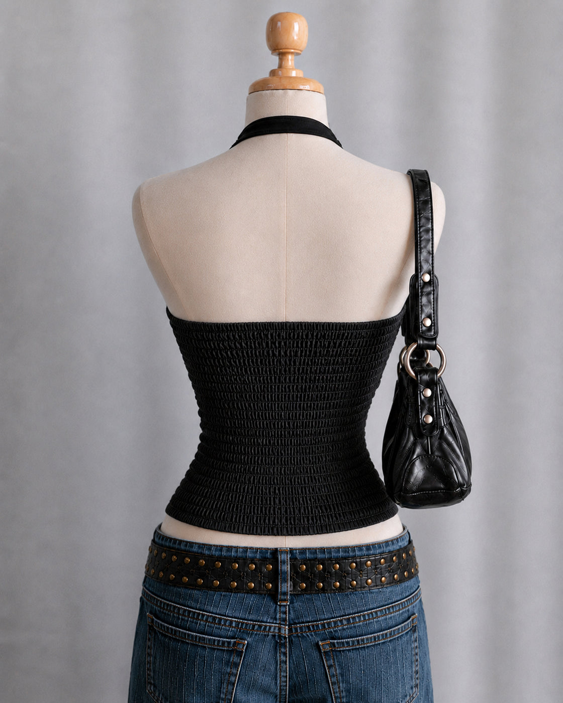 FUEL MY SASS EMBROIDERED BLACK HALTERNECK TOP