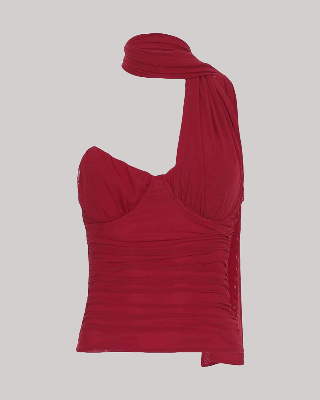 STARRY NIGHT LUXE MESH BONING ATTACHED SCARF RED BUSTIER TOP