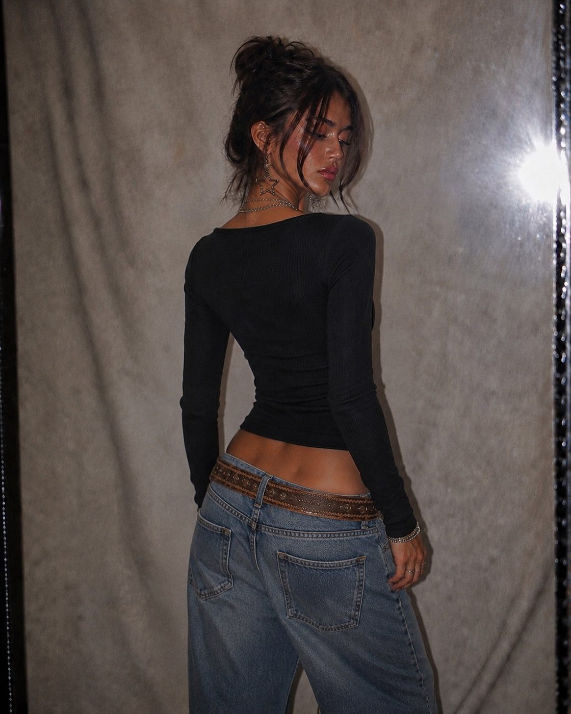 COLLEGE CRUSH BEADED RIBBED LUXE BLACK TOP