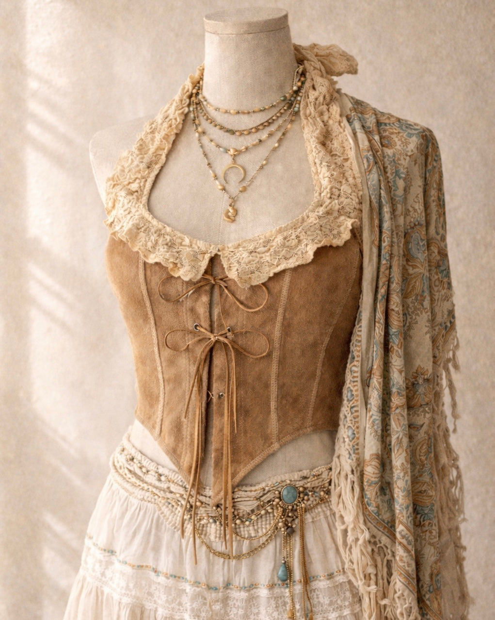 TANTRUM GYPSIE LACE SUEDE HALTERNECK TOP