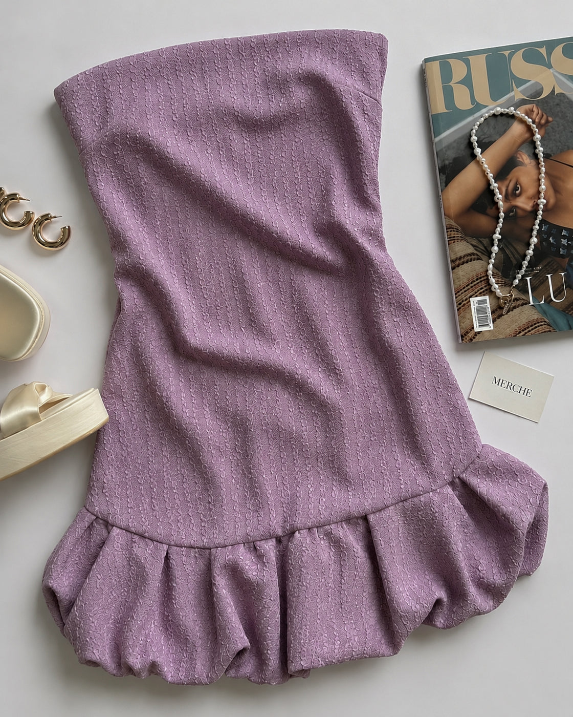 LOOKS THAT BITE STRAPLESS BUBBLE-HEM LILAC DRESS
