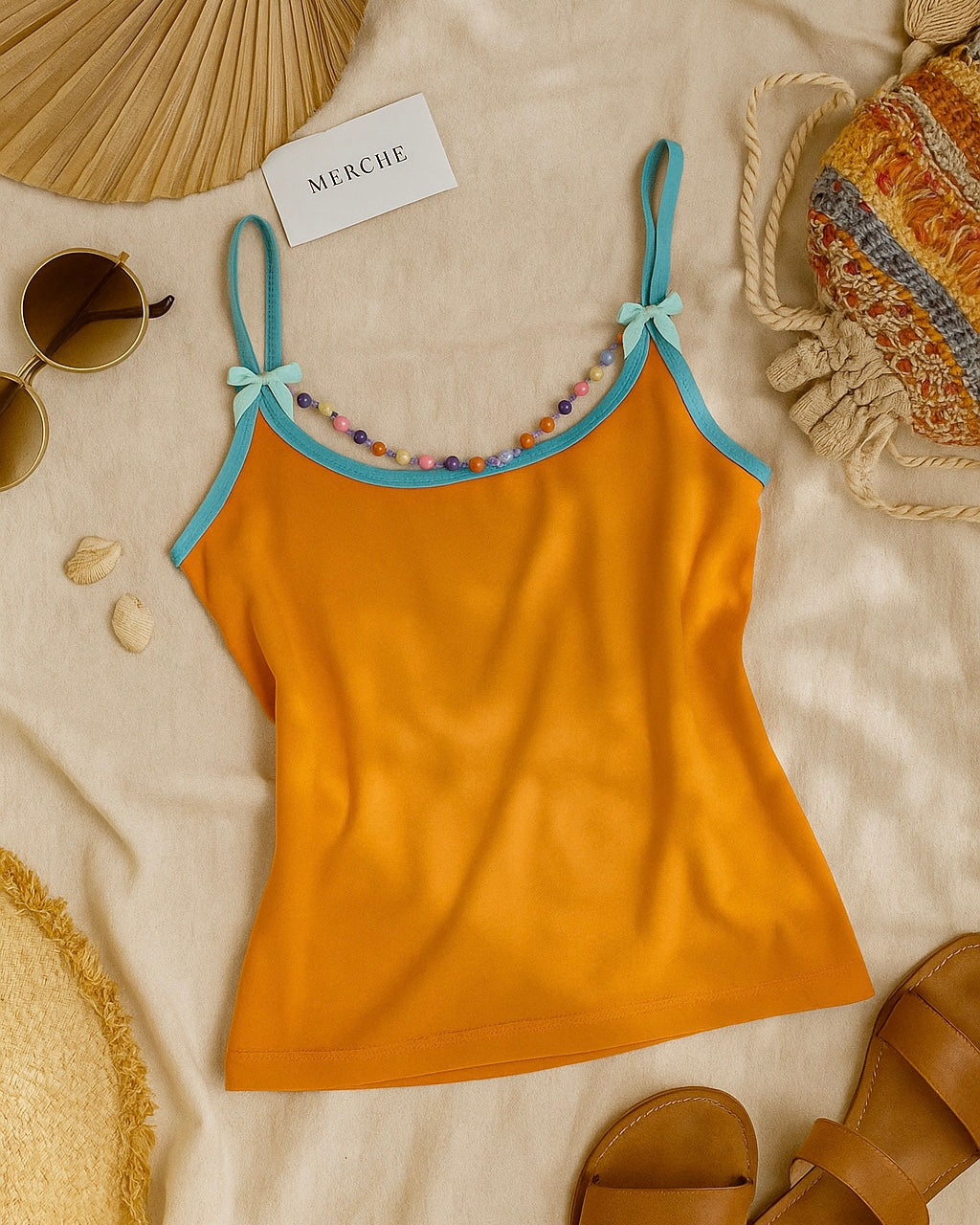 ROAD TRIPS BEADED CONTRAST CAMI TOP