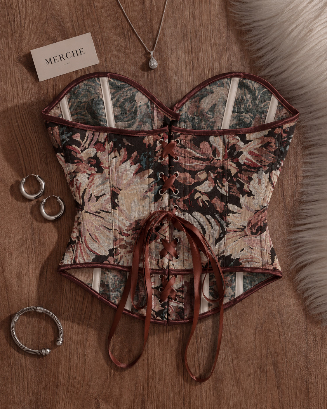 OWN ME BROWN JACQUARD CORSET
