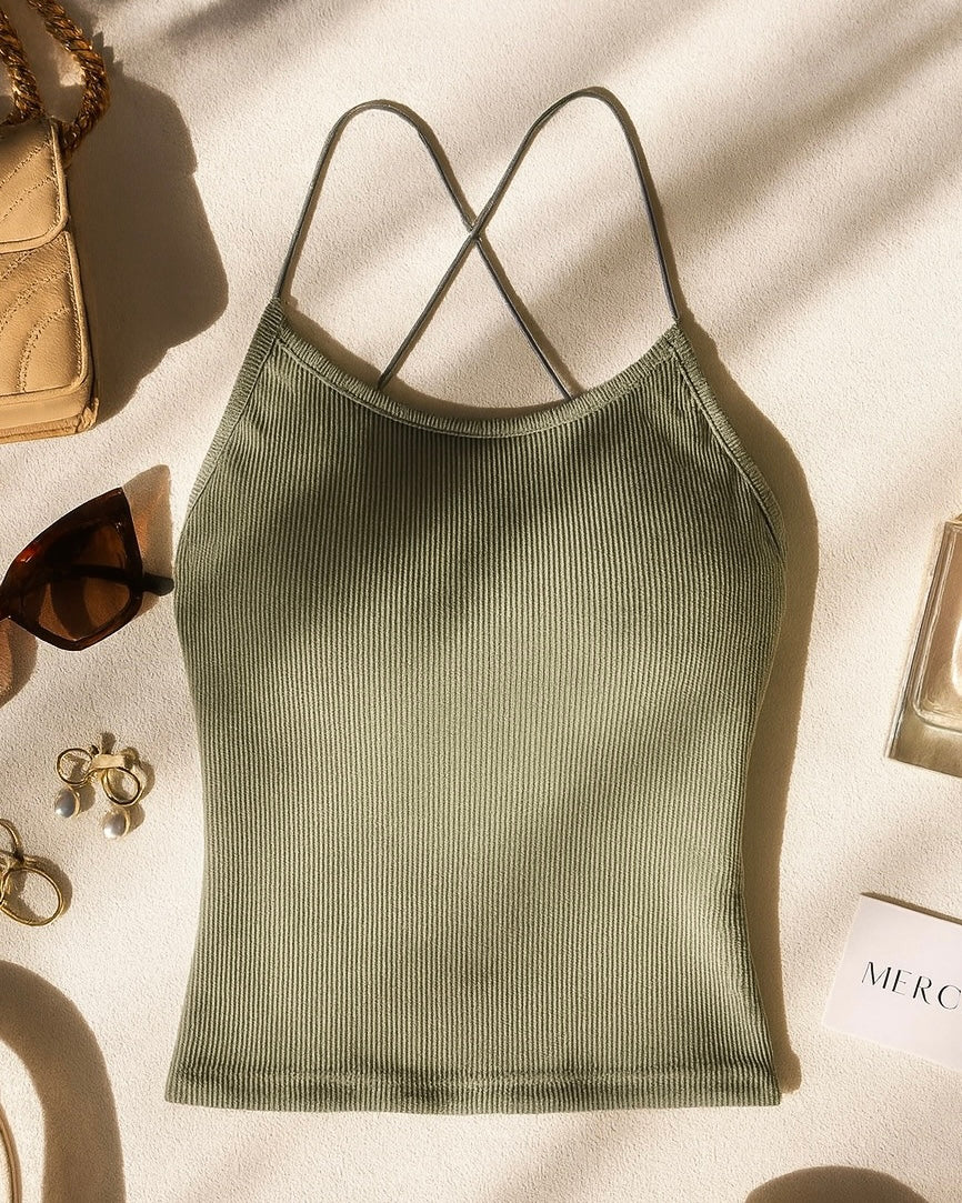 FAKE IT PADDED CROSSBACK OLIVE TOP