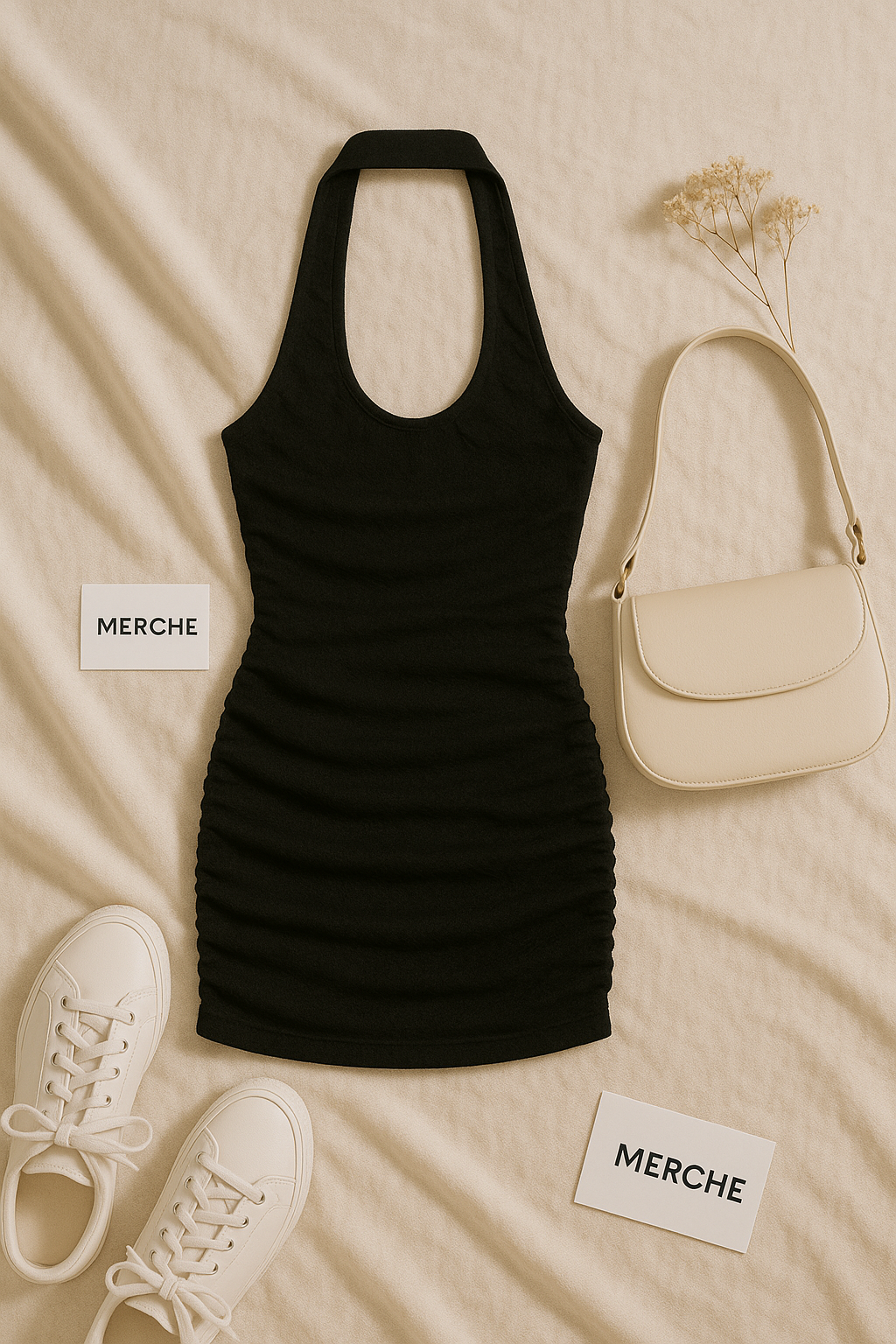 BOYFRIEND MATERIAL RUCHED LACE HALTERNECK DRESS